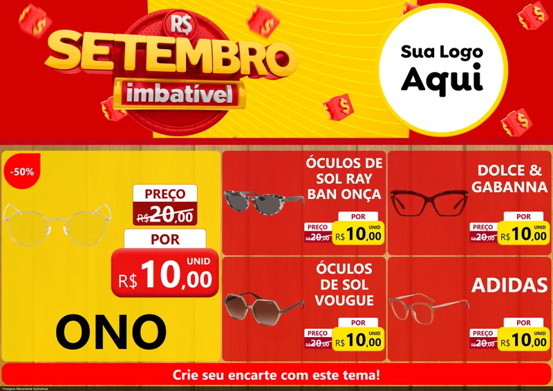 Modelo de Encarte para Encarte A4 Horizontal com o tema Setembro Imbatível para Óticas