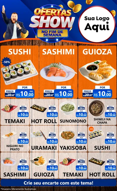 Modelo de Encarte para Encarte Grande com o tema Ofertas Show No Fim De Semana para Comida japonesa