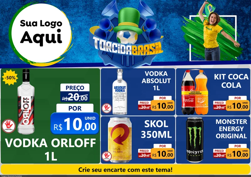 Modelo de Encarte para Encarte A4 Horizontal com o tema Torcida Brasil - Copa para Distribuidora de bebidas