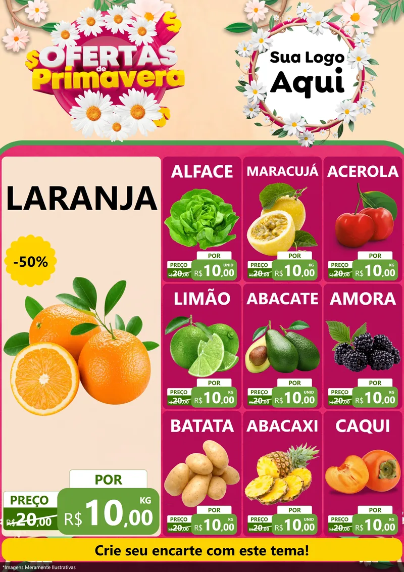 Modelo de Encarte para Encarte A4 Vertical com o tema Ofertas de Primavera para Hortifrúti