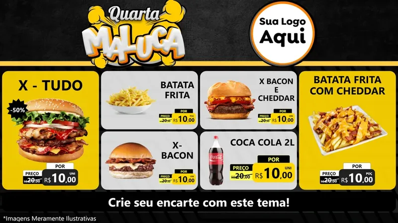 Modelo de TV para TV Horizontal com o tema Quarta Maluca para Hamburgueria