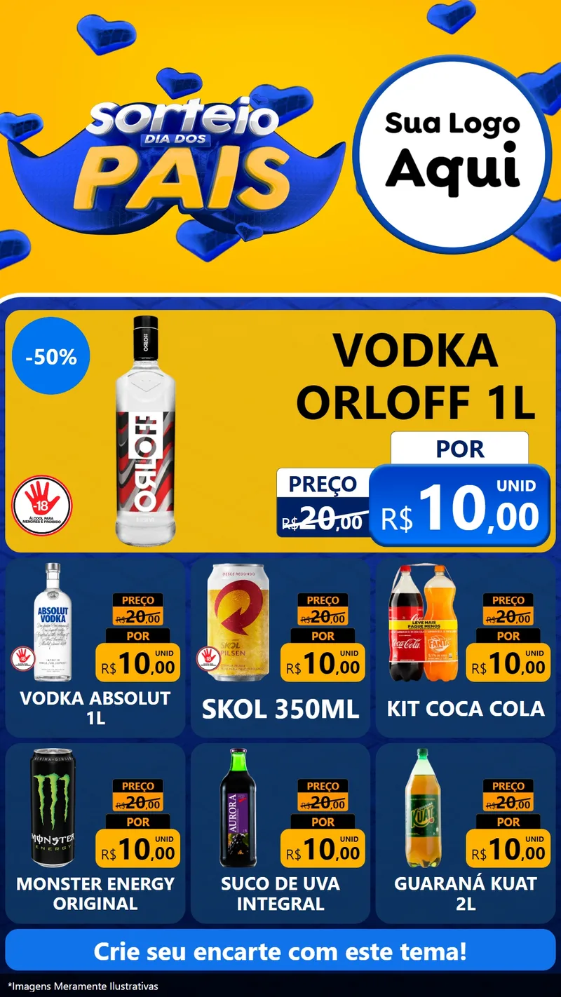 Modelo de Rede Social para Stories com o tema Sorteio Dia dos Pais para Distribuidora de bebidas