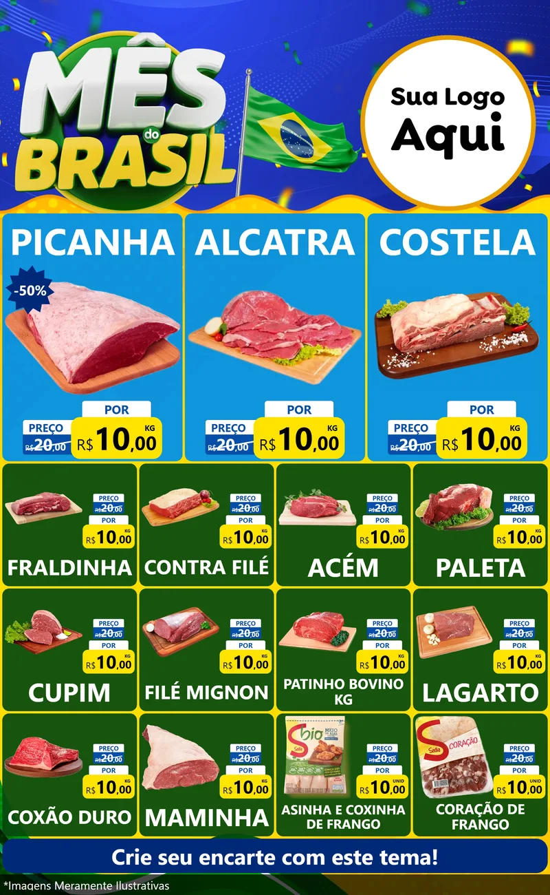 Modelo de Encarte para Encarte Grande com o tema Mês do Brasil para Açougue
