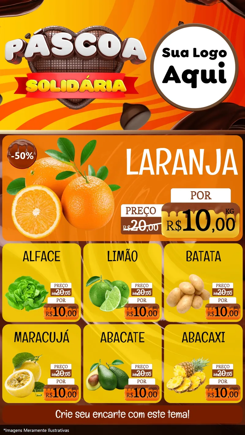 Modelo de Rede Social para Stories com o tema Páscoa Solidária para Hortifrúti