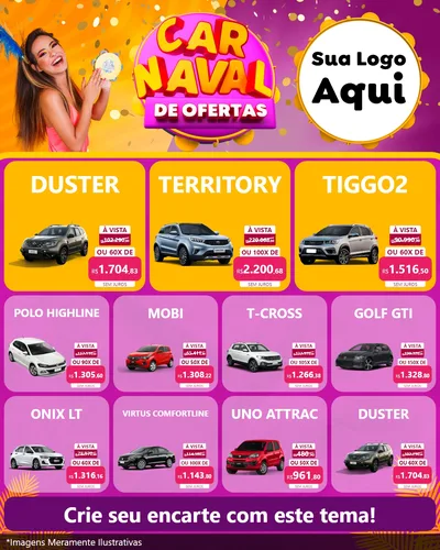 Modelo de Rede Social para Feed Instagram com o tema Carnaval de Ofertas para Concessionaria de Carros