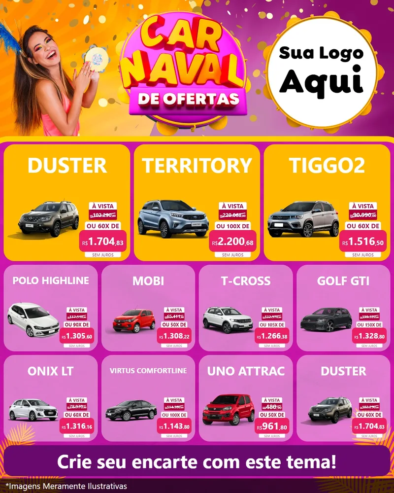 Modelo de Rede Social para Feed Instagram com o tema Carnaval de Ofertas para Concessionaria de Carros