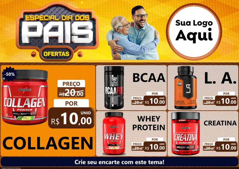 Modelo de Encarte para Encarte A4 Horizontal com o tema Especial Dia dos Pais para Suplementos alimentares