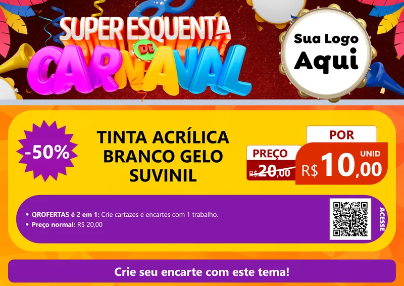 Modelo de Cartaz para Cartaz A4 Horizontal com o tema Super Esquenta de Carnaval para Tintas e Ferramentas