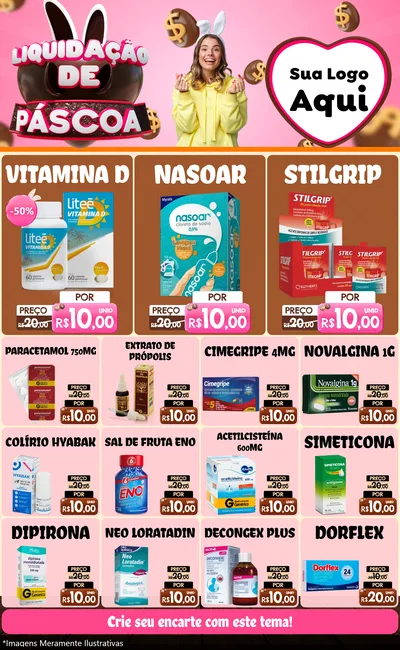 Modelo de Encarte para Encarte Grande com o tema Liquidação de Páscoa para Farmácia