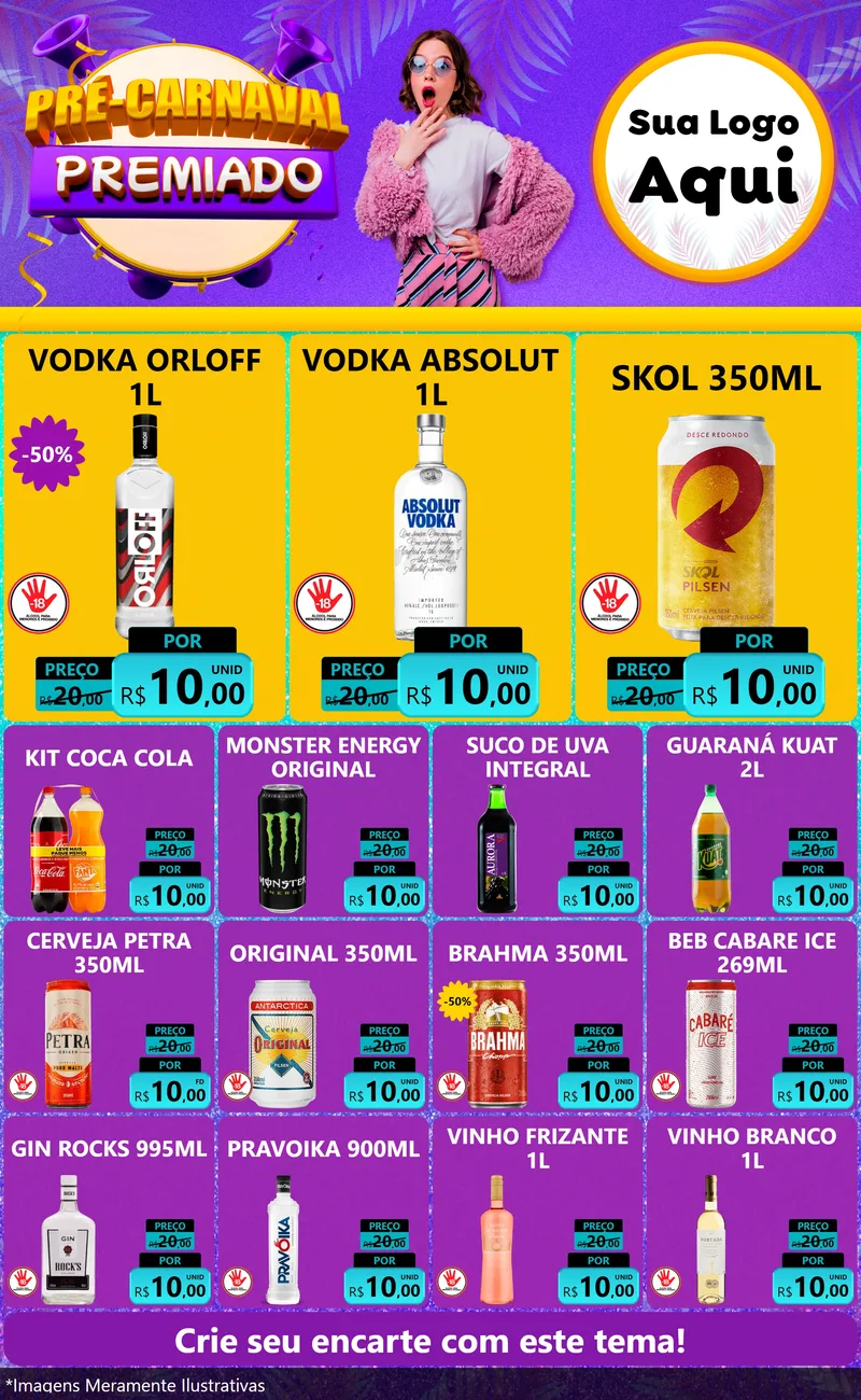 Modelo de Encarte para Encarte Grande com o tema Pré-Carnaval Premiado para Distribuidora de bebidas