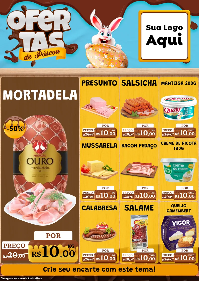 Modelo de Encarte para Encarte A4 Vertical com o tema Ofertas de Páscoa para Frios e Laticínios