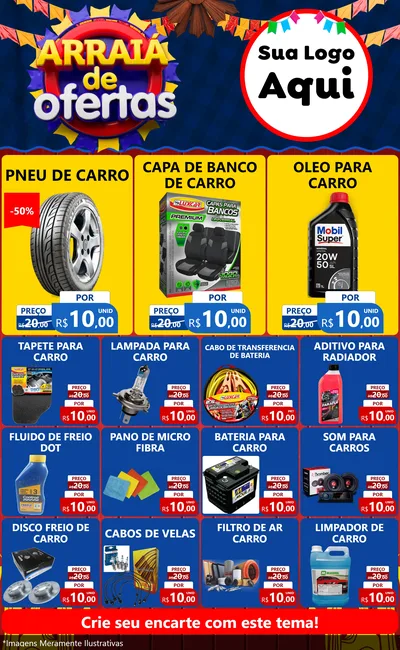 Modelo de Encarte para Encarte Grande com o tema Arraiá de Ofertas para Auto peças