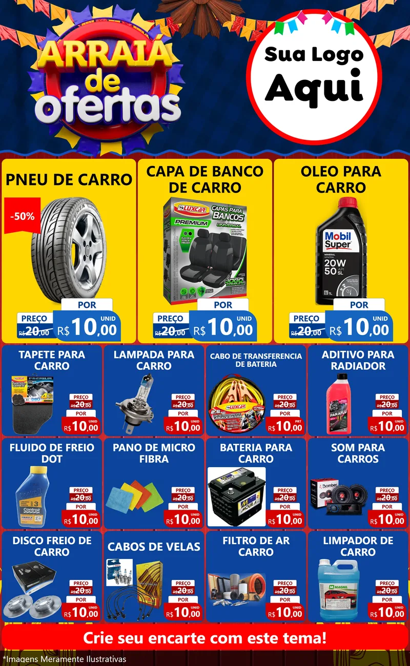Modelo de Encarte para Encarte Grande com o tema Arraiá de Ofertas para Auto peças