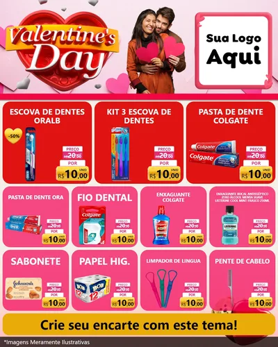 Modelo de Rede Social para Feed Instagram com o tema Valentine's Day para Higiene Pessoal
