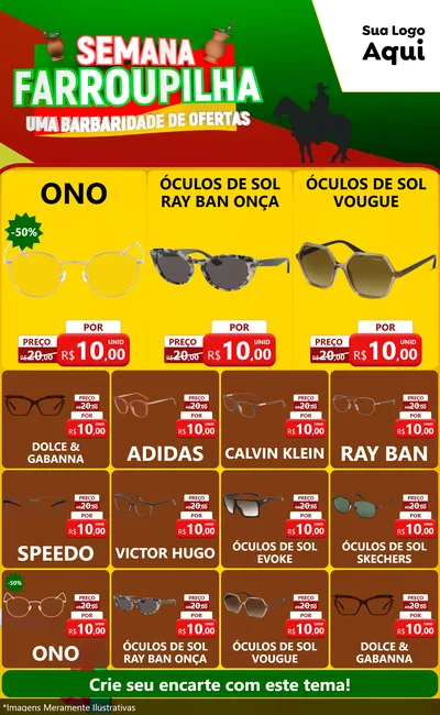 Modelo de Encarte para Encarte Grande com o tema Semana Farroupilha - Uma Barbaridade de Ofertas para Óticas