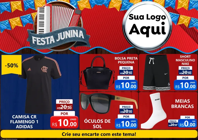 Modelo de Encarte para Encarte A4 Horizontal com o tema Festa Junina para Roupas e acessórios