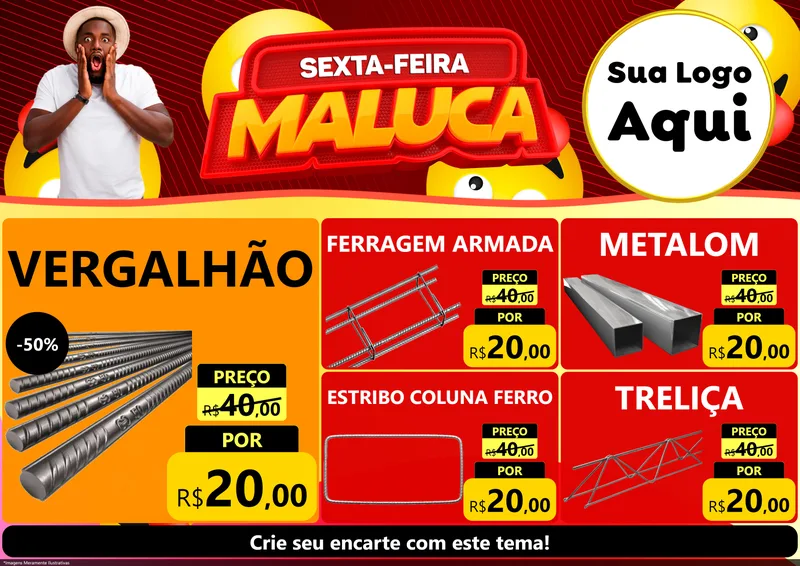 Modelo de Encarte para Encarte A4 Horizontal com o tema Sexta-feira Maluca para Ferragens