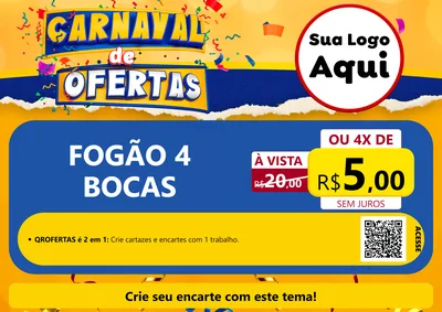 Modelo de Cartaz para Cartaz A4 Horizontal com o tema Carnaval de Ofertas para Móveis e Eletro