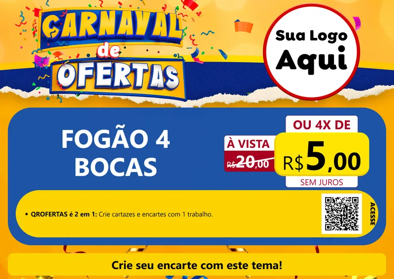 Modelo de Cartaz para Cartaz A4 Horizontal com o tema Carnaval de Ofertas para Móveis e Eletro
