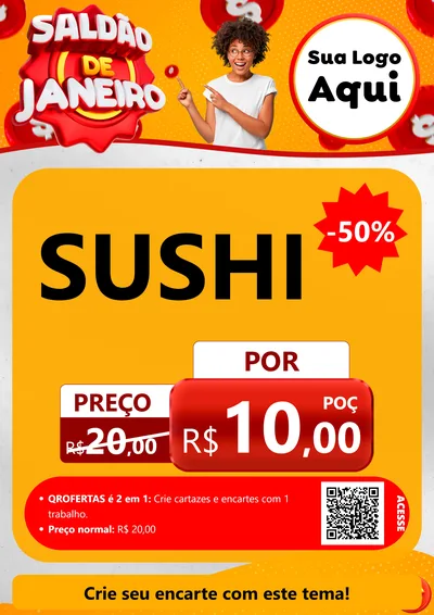 Modelo de Cartaz para Cartaz A4 Vertical com o tema Saldão de Janeiro para Comida japonesa