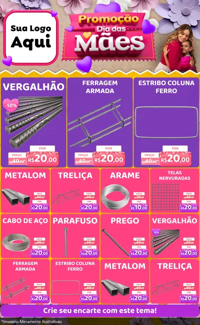 Modelo de Encarte para Encarte Grande com o tema Promoção Dia das Mães para Ferragens