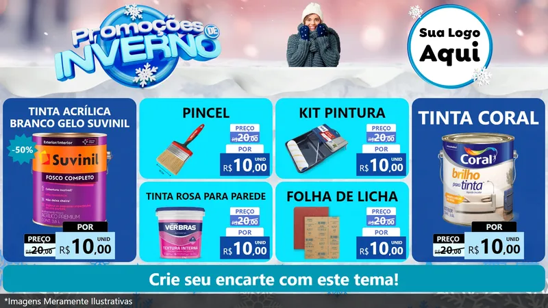 Modelo de TV para TV Horizontal com o tema Promoções de Inverno para Tintas e Ferramentas