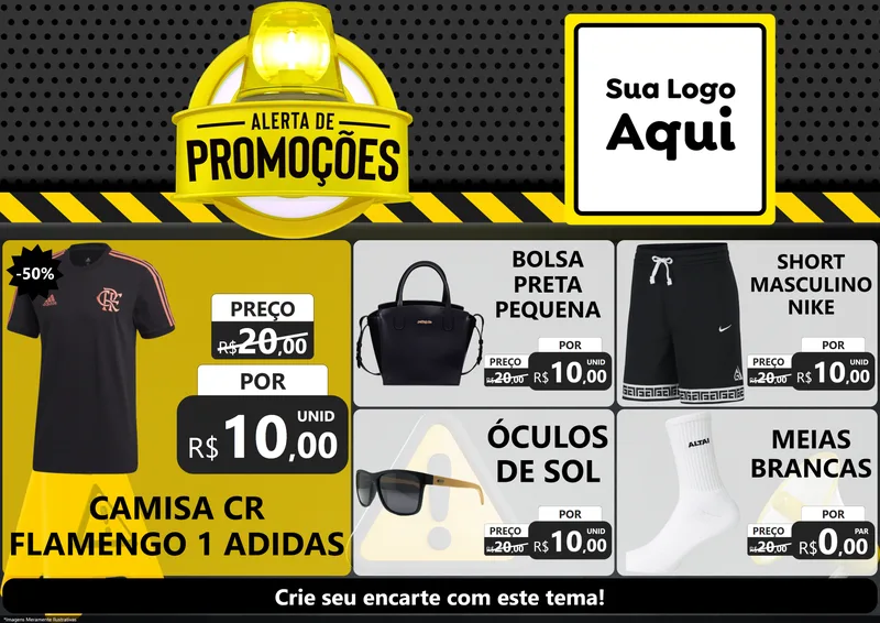 Modelo de Encarte para Encarte A4 Horizontal com o tema Alerta de Promoções para Roupas e acessórios