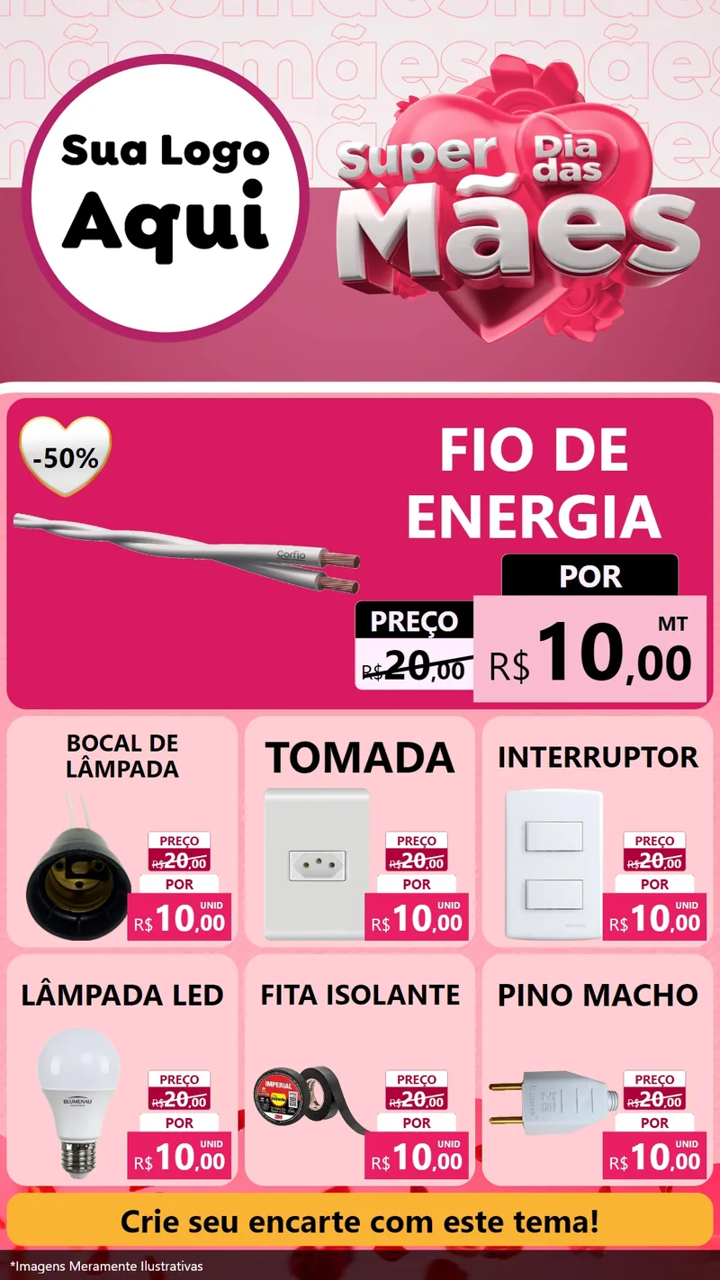 Modelo de Rede Social para Stories com o tema Super Dia Das Mães para Materiais Elétricos