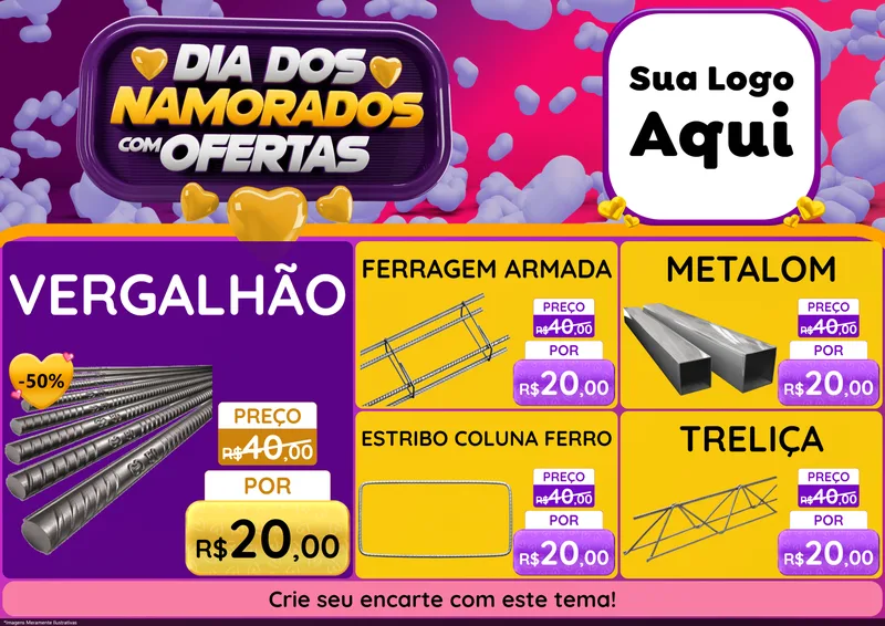 Modelo de Encarte para Encarte A4 Horizontal com o tema Dia Dos Namorados Com Ofertas para Ferragens
