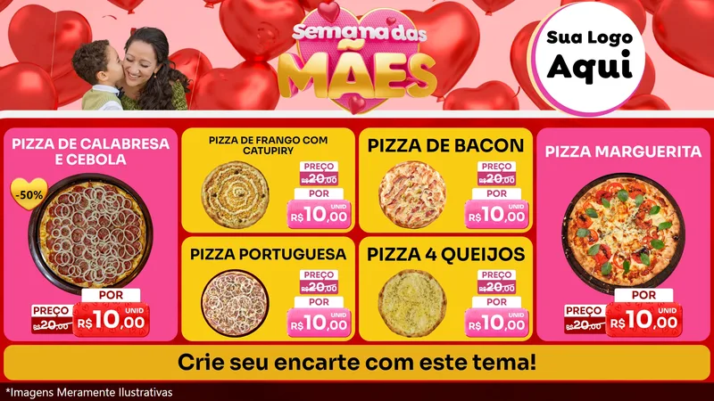 Modelo de TV para TV Horizontal com o tema Semana Das Mães para Pizzaria