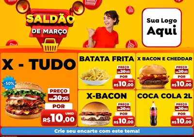 Modelo de Encarte para Encarte A4 Horizontal com o tema Saldão de Março para Hamburgueria