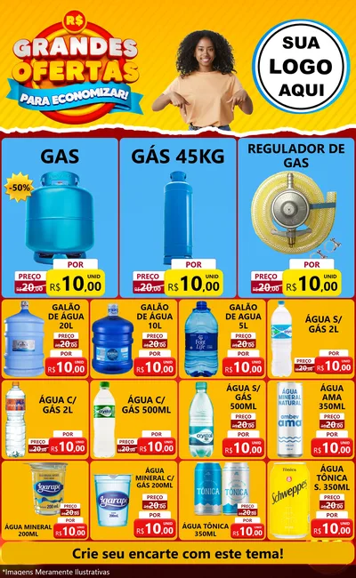 Modelo de Encarte para Encarte Grande com o tema Grandes Ofertas Para Economizar! para Água e gás