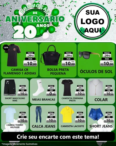 Modelo de Rede Social para Feed Instagram com o tema Promoção de Aniversário - 20 Anos para Roupas e acessórios