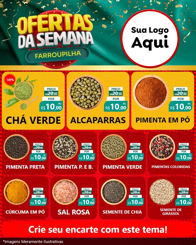 Modelo de Rede Social para Feed Instagram com o tema Ofertas da Semana Farroupilha para Produtos Naturais