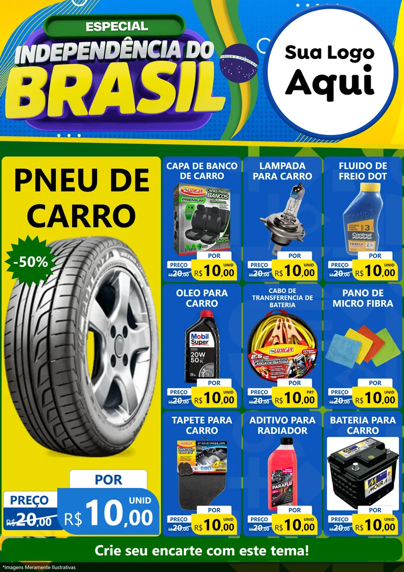 Modelo de Encarte para Encarte A4 Vertical com o tema Especial Independência do Brasil para Auto peças