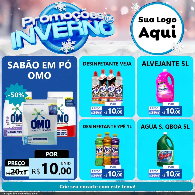 Modelo de Rede Social para Feed Facebook com o tema Promoções de Inverno para Produtos de Limpeza