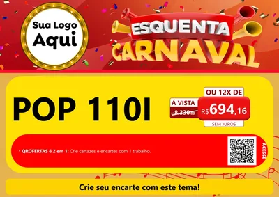 Modelo de Cartaz para Cartaz A4 Horizontal com o tema Esquenta Carnaval para Concessionaria de Motos