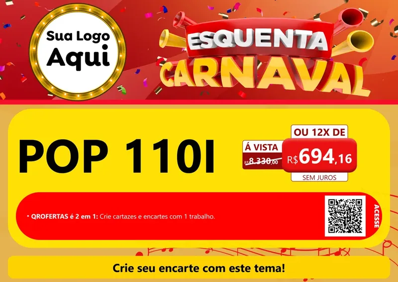 Modelo de Cartaz para Cartaz A4 Horizontal com o tema Esquenta Carnaval para Concessionaria de Motos