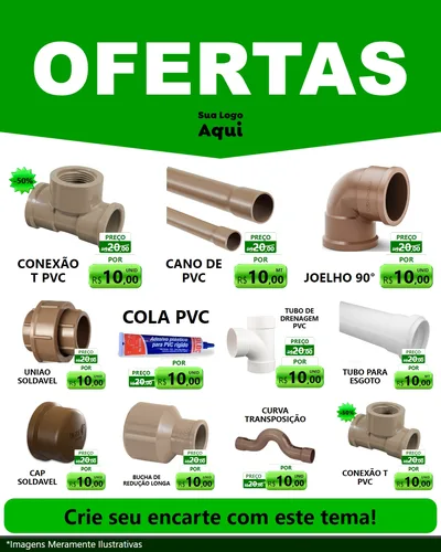 Modelo de Rede Social para Feed Instagram com o tema Ofertas Verde Cartaz para Tubos e conexões