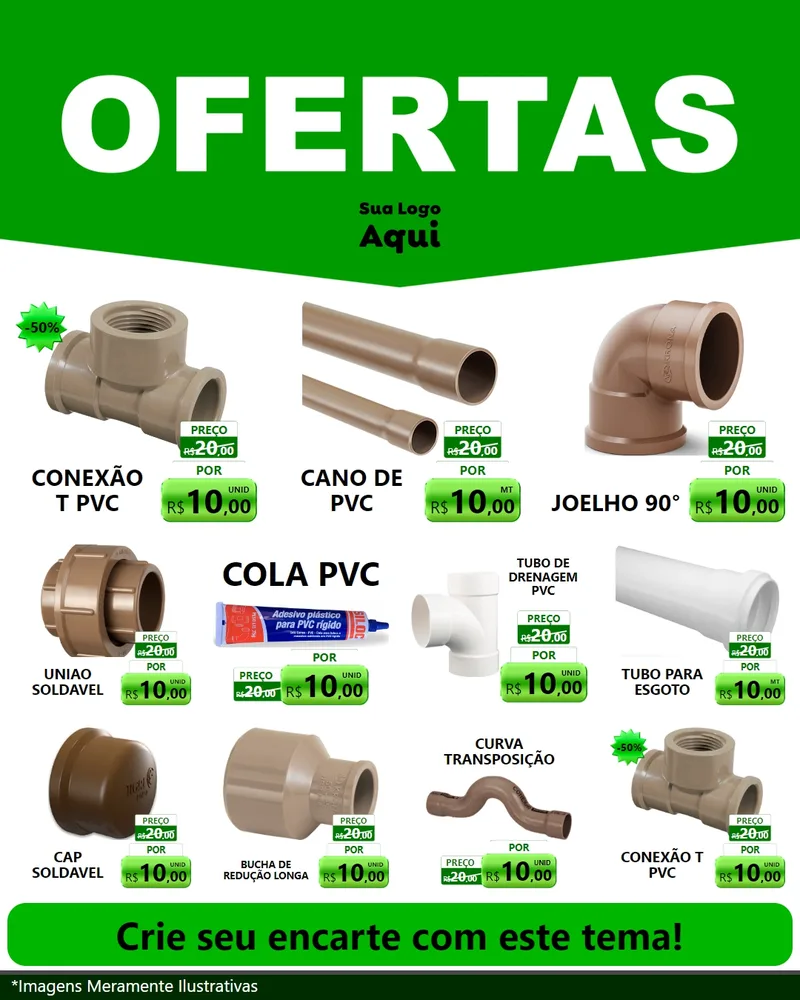 Modelo de Rede Social para Feed Instagram com o tema Ofertas Verde Cartaz para Tubos e conexões