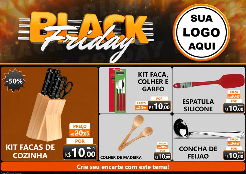Modelo de Encarte para Encarte A4 Horizontal com o tema Black Friday para Utilidades Domésticas