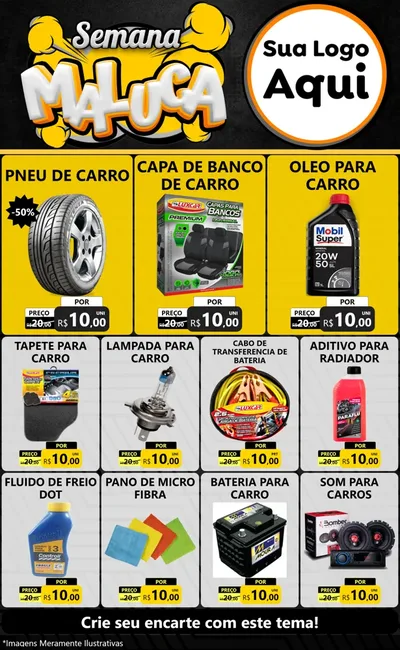 Modelo de Encarte para Encarte Grande com o tema Semana Maluca para Auto peças