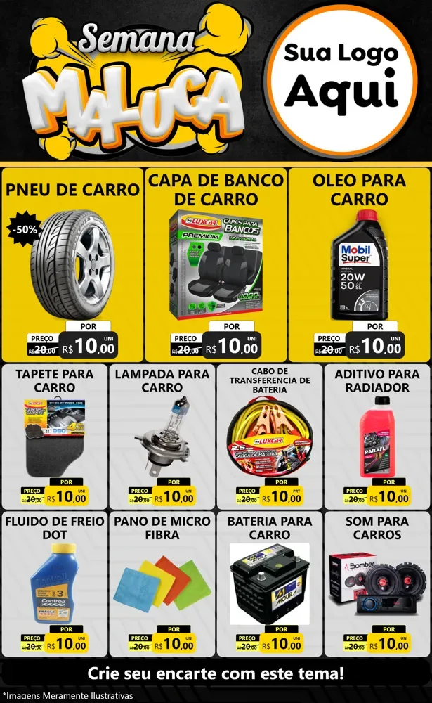 Modelo de Encarte para Encarte Grande com o tema Semana Maluca para Auto peças