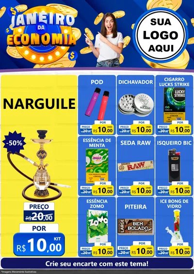 Modelo de Encarte para Encarte A4 Vertical com o tema Janeiro da Economia para Tabacaria