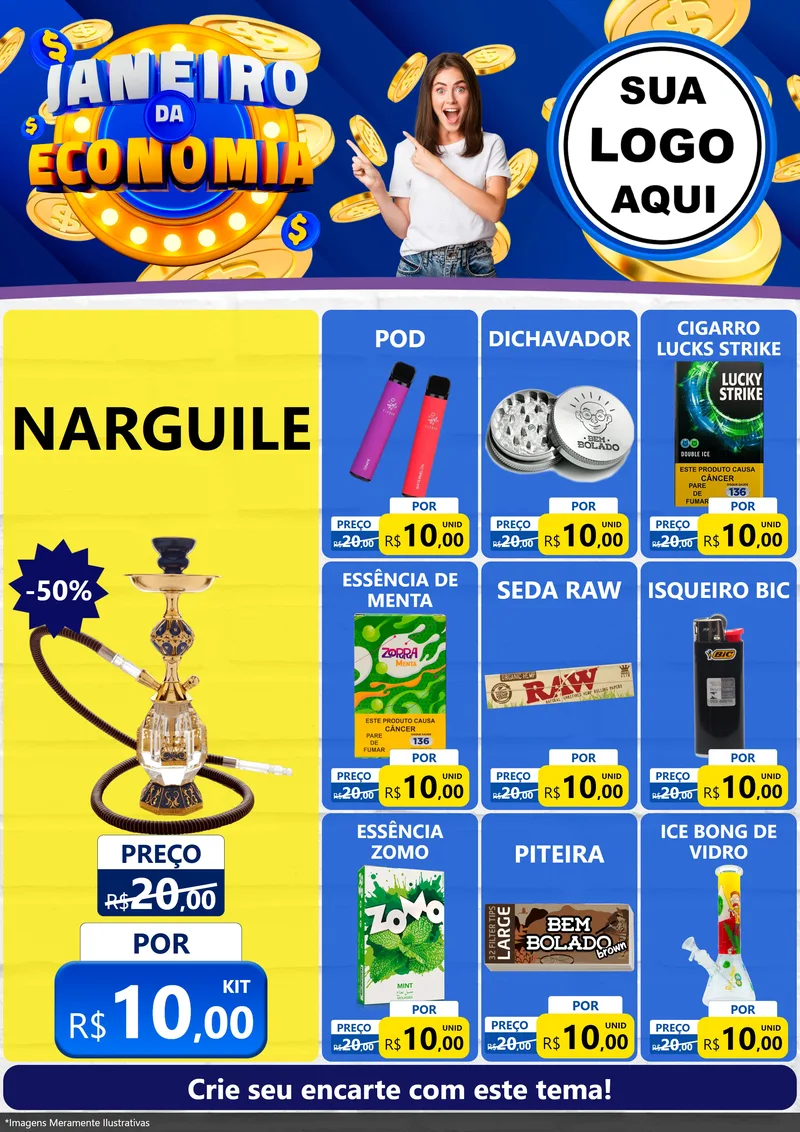 Modelo de Encarte para Encarte A4 Vertical com o tema Janeiro da Economia para Tabacaria