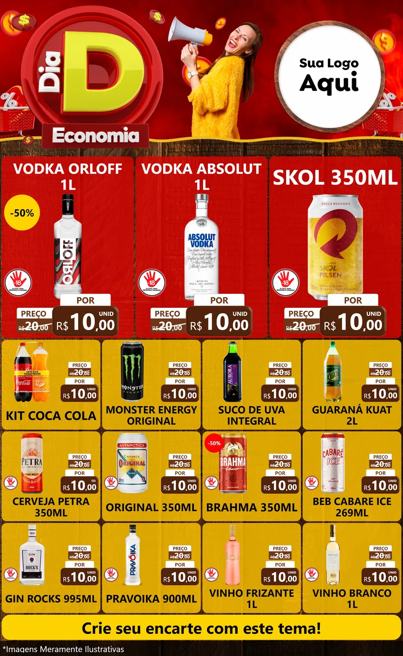 Modelo de Encarte para Encarte Grande com o tema Dia D Economia para Distribuidora de bebidas