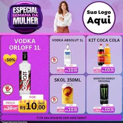Modelo de Rede Social para Feed Facebook com o tema Especial Semana da Mulher para Distribuidora de bebidas