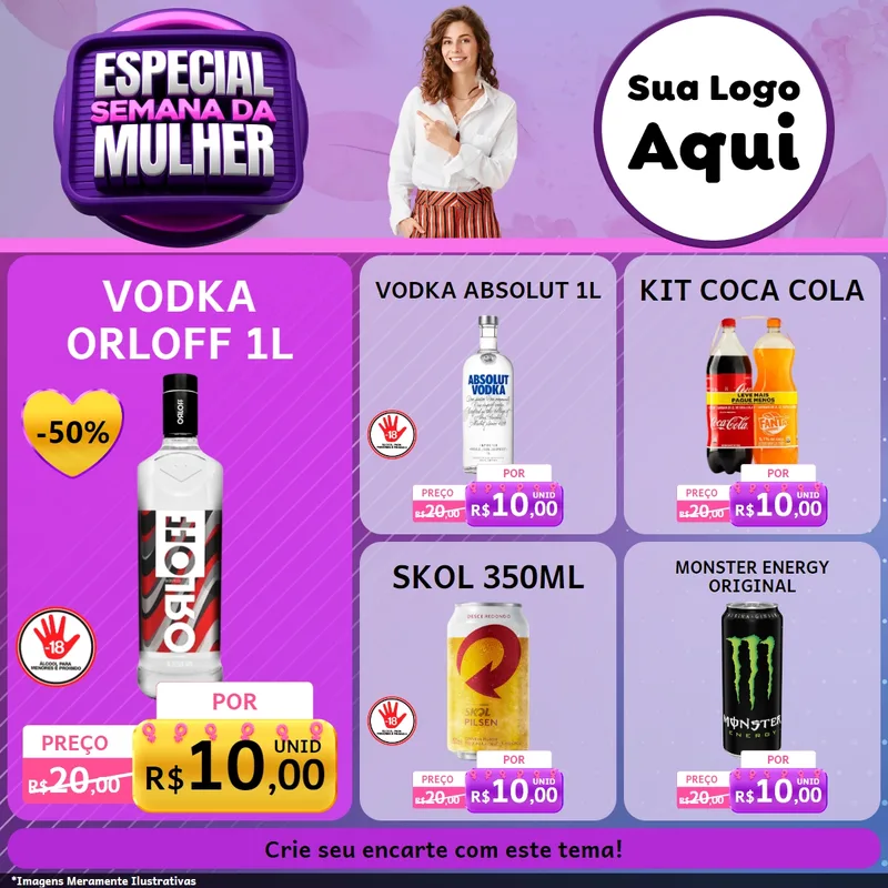 Modelo de Rede Social para Feed Facebook com o tema Especial Semana da Mulher para Distribuidora de bebidas