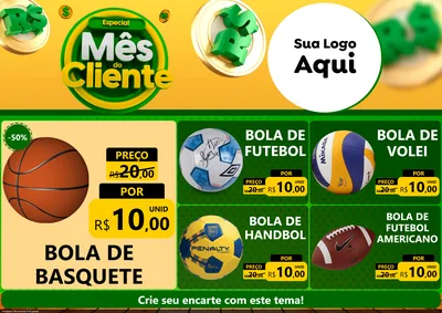 Modelo de Encarte para Encarte A4 Horizontal com o tema Especial Mês do Cliente para Artigos Esportivos