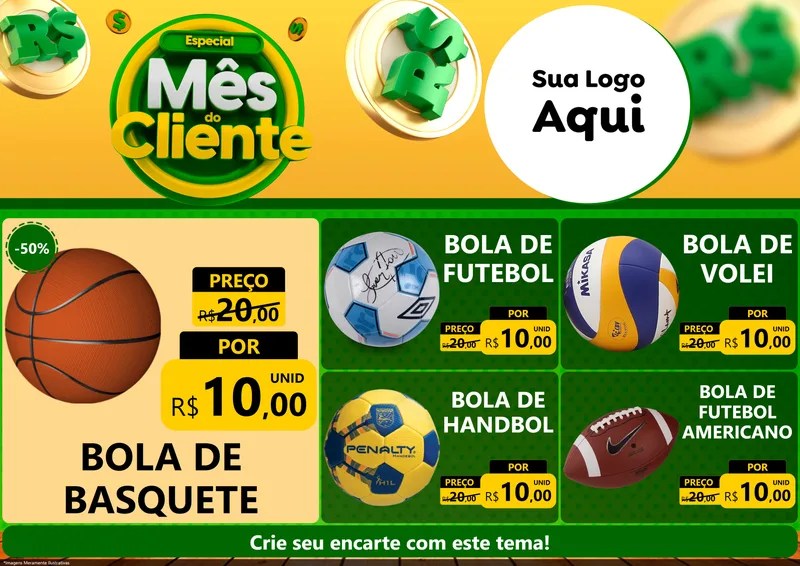 Modelo de Encarte para Encarte A4 Horizontal com o tema Especial Mês do Cliente para Artigos Esportivos